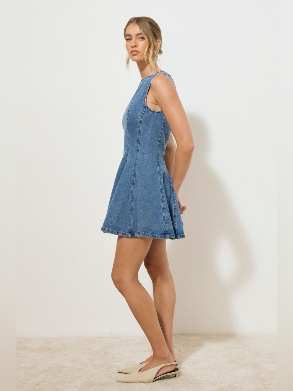 Mon Renn Nomada Denim Mini Dress Mid Indigo $219 Size Small - Picture 2 of 4